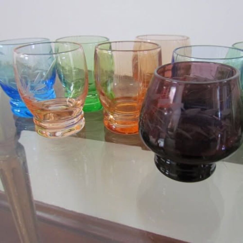 Vintage Shot Cordial Glasses 14 Multicolor Colorful Perfect Condition